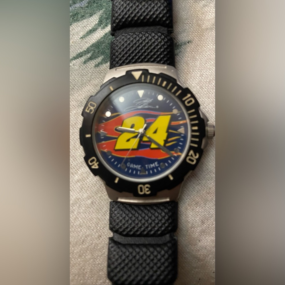 Jeff Gordon NASCAR Game Time Watch Men 38mm Silver Tone Black Band New Battery